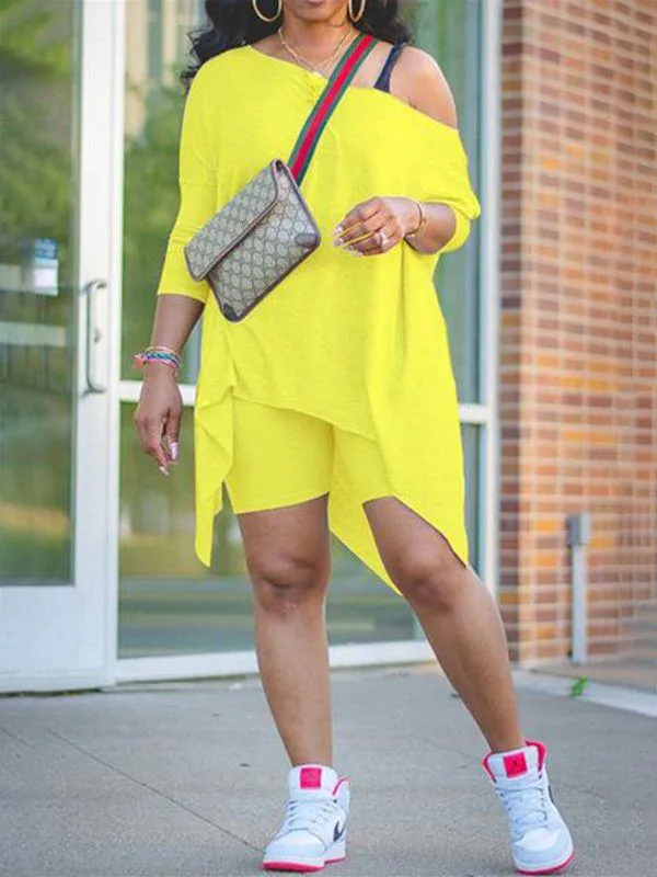 Gorgeousladie Asymmetric Top & Biker Shorts Set