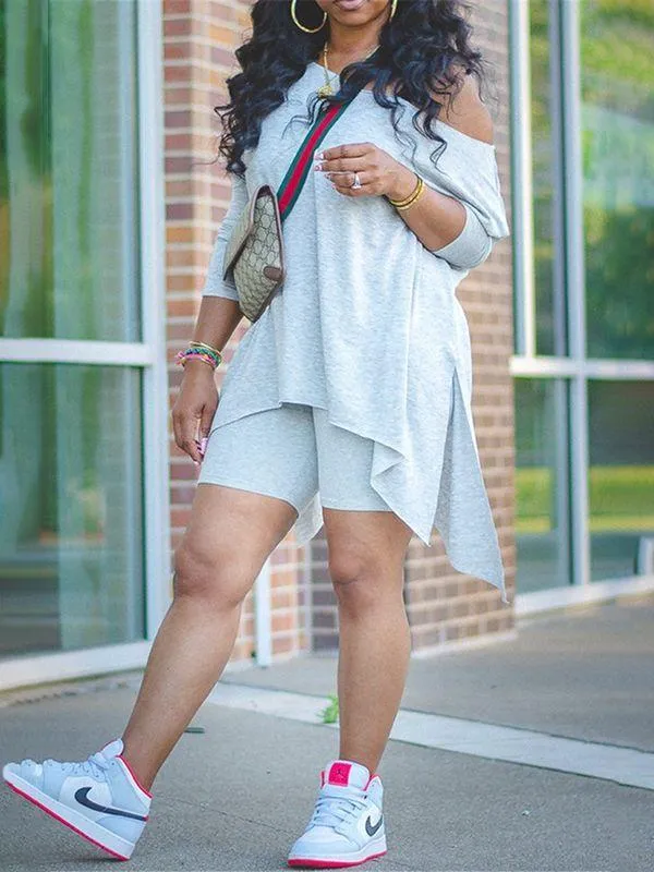 Gorgeousladie Asymmetric Top & Biker Shorts Set