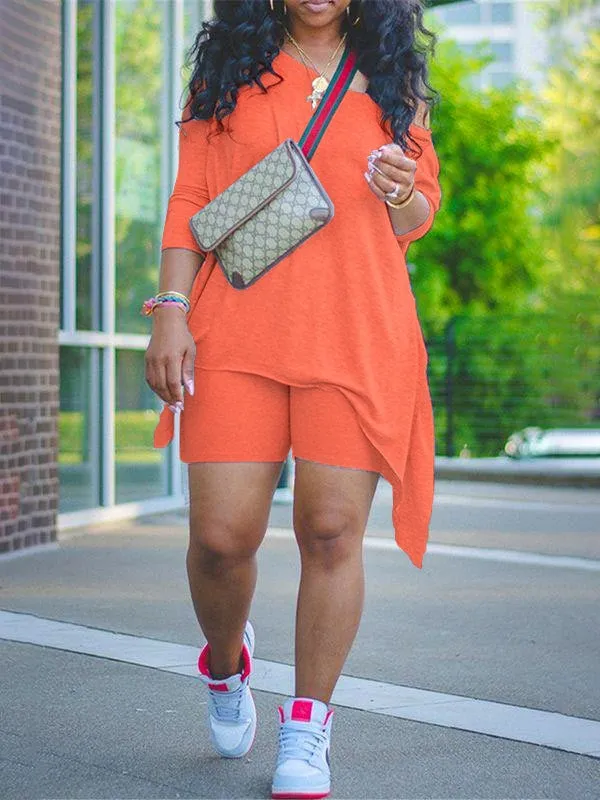 Gorgeousladie Asymmetric Top & Biker Shorts Set