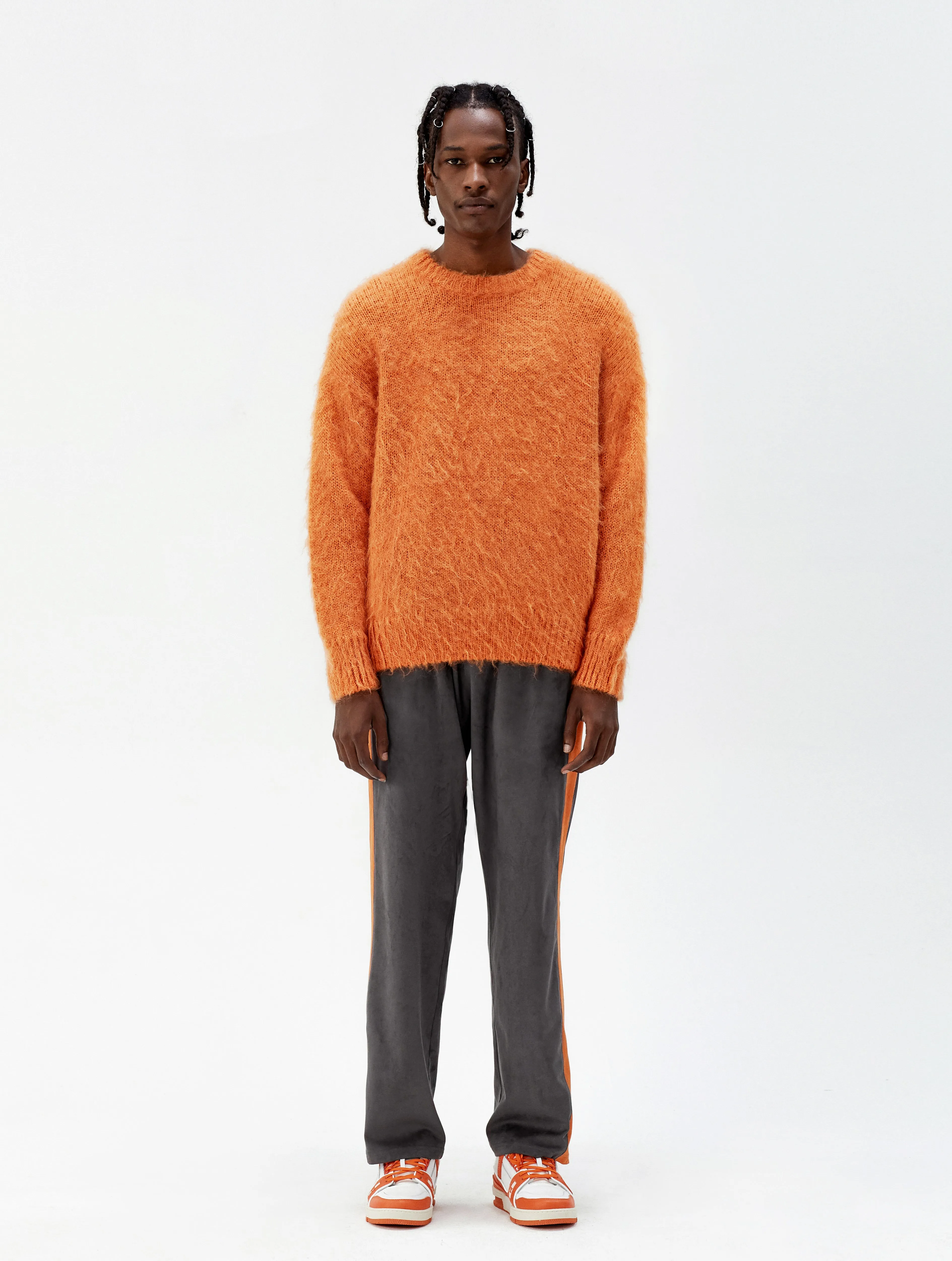 Gray Suede Fabric Orange Stripe Trousers