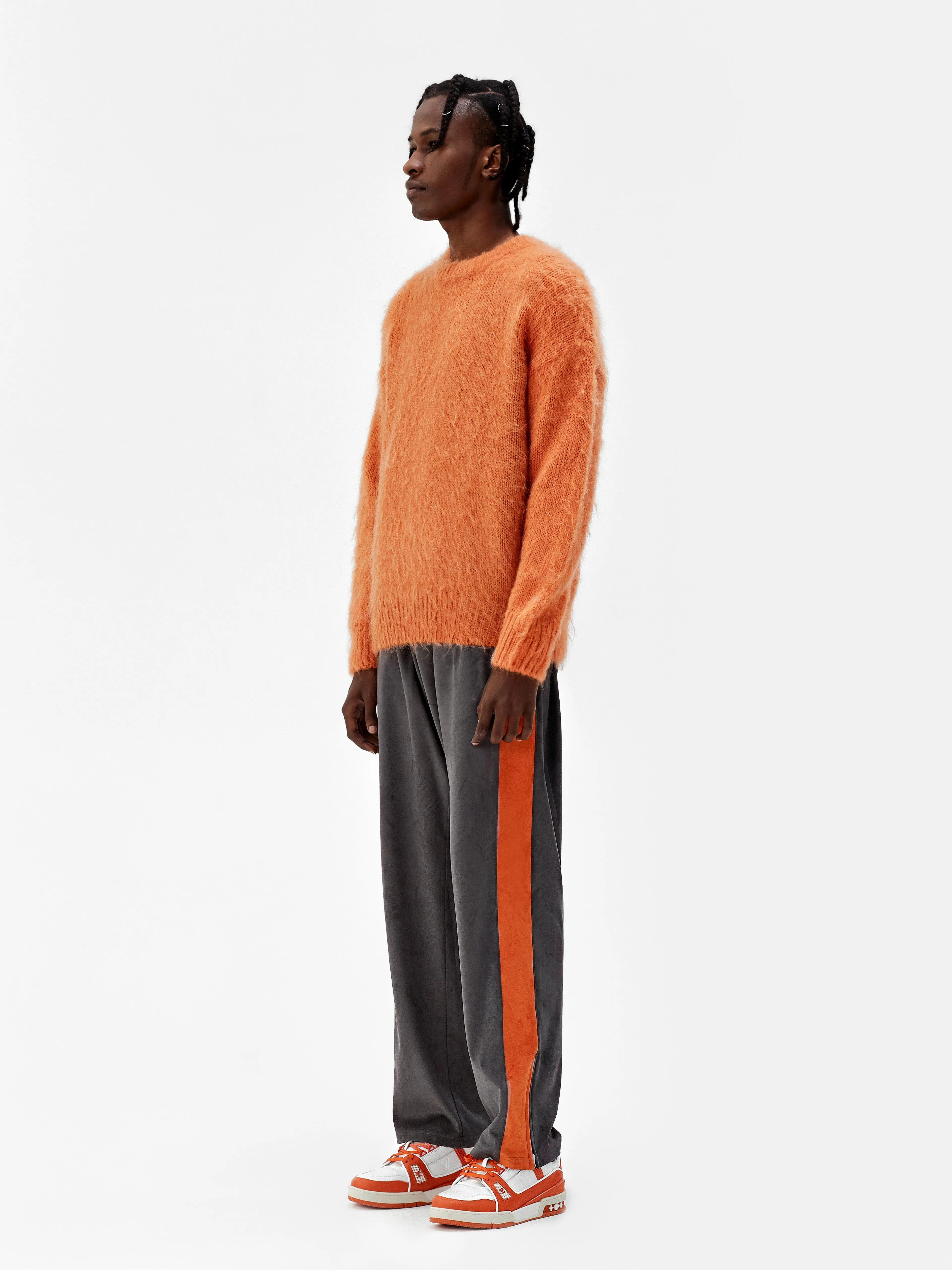 Gray Suede Fabric Orange Stripe Trousers