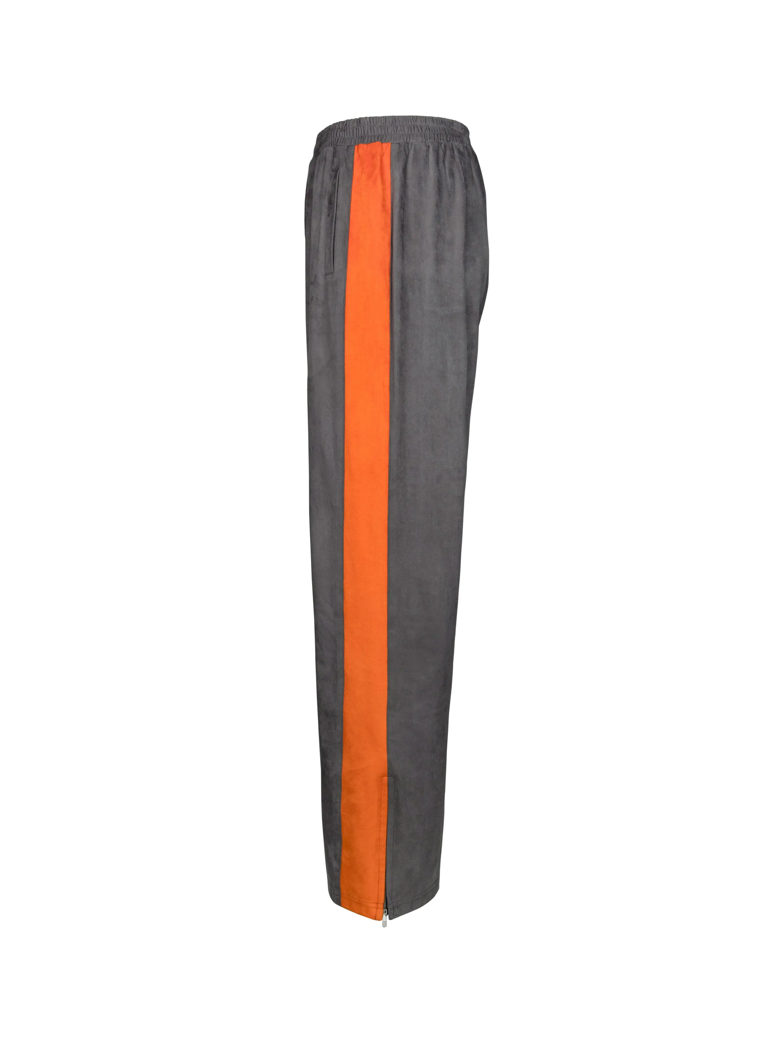Gray Suede Fabric Orange Stripe Trousers