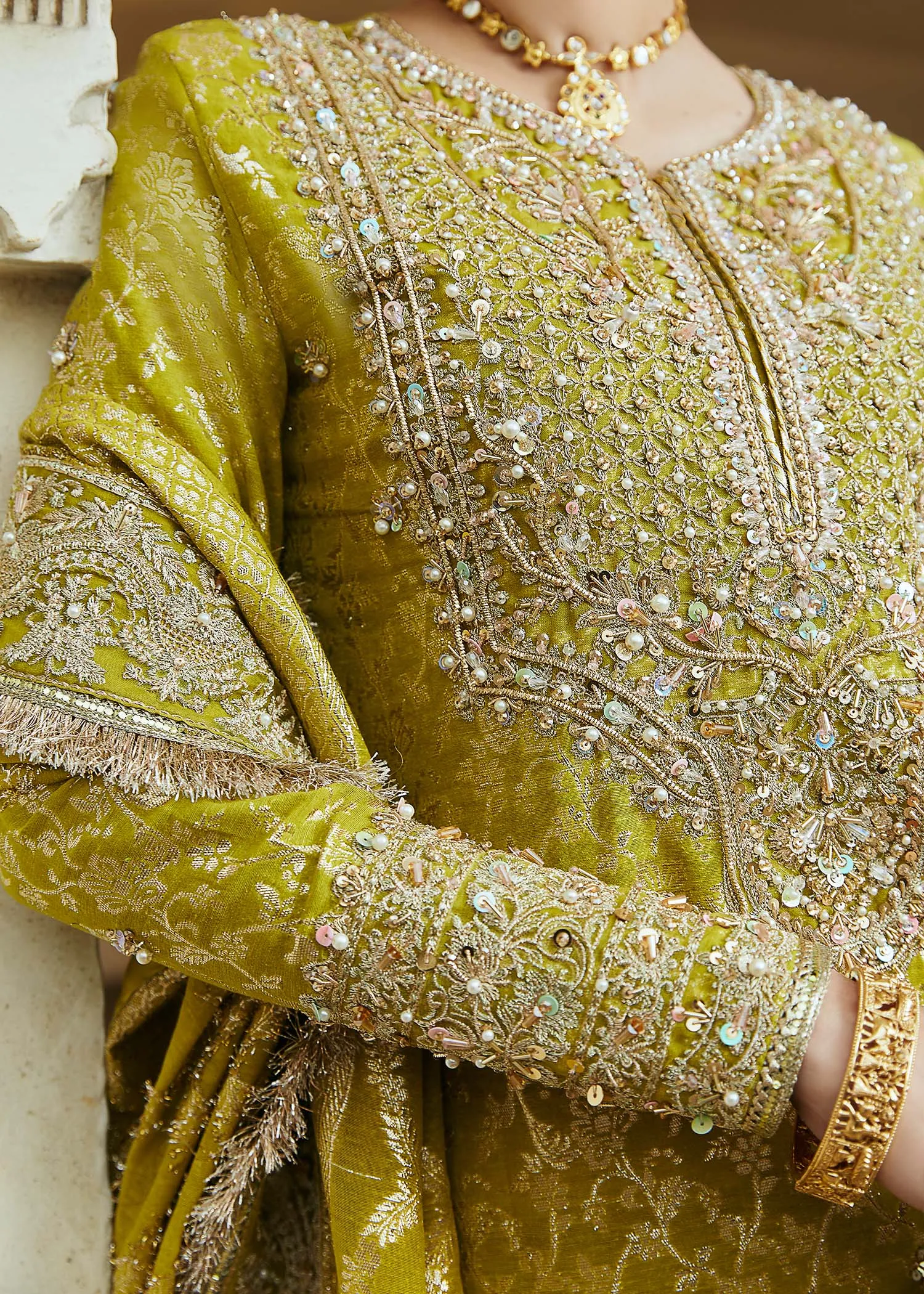 Green Pakistani Wedding Dress in Kameez Trousers Style