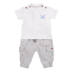 Greige Pinstripe T-Shirt & Cuffed Trouser Set