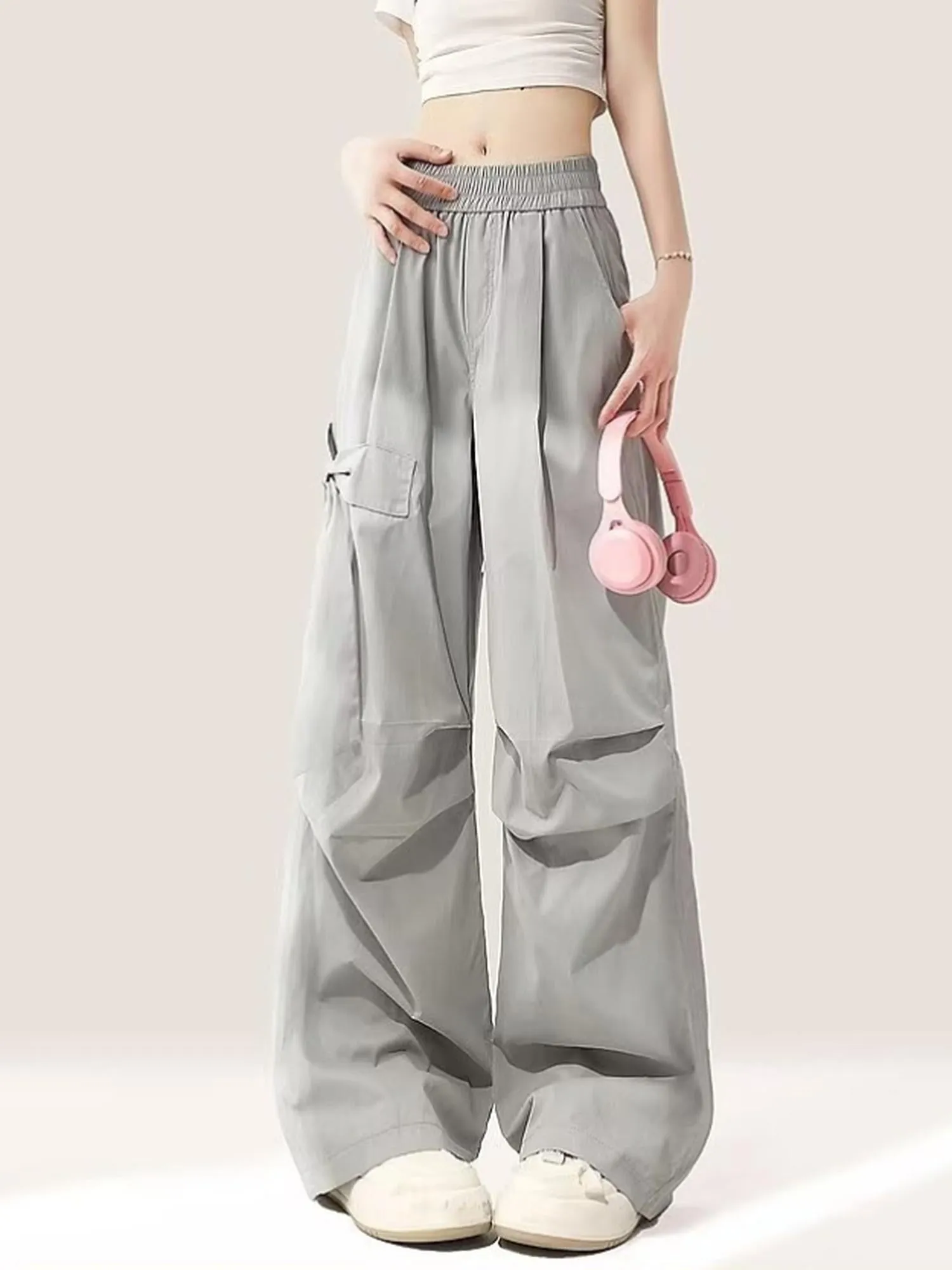 Grey Loose Baggy Mid-Rise Cargo