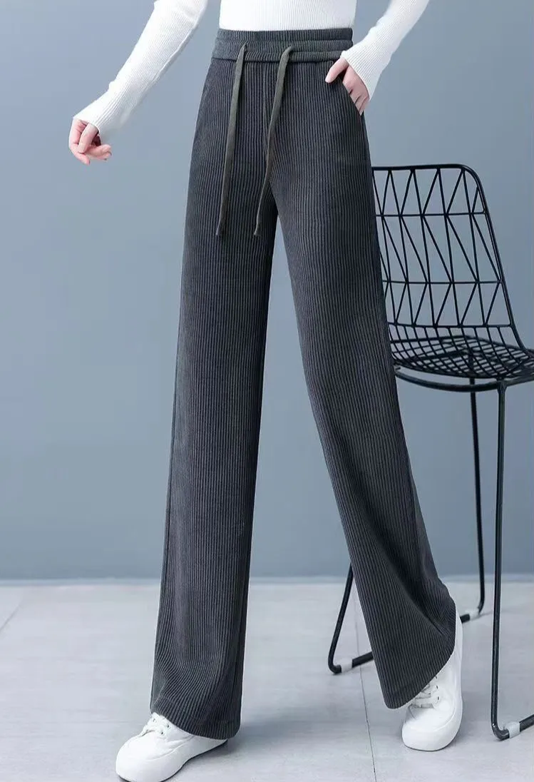 Grey Textured Ribbed Trousers
