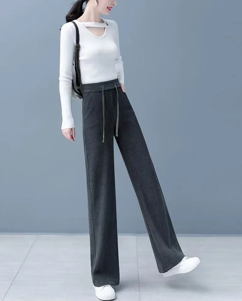 Grey Textured Ribbed Trousers
