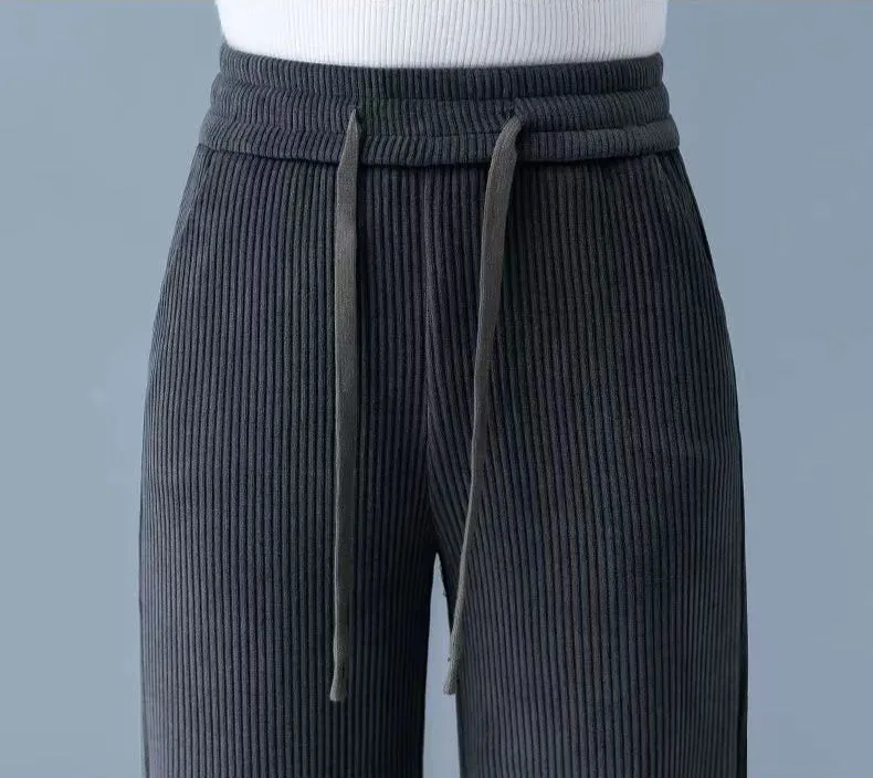 Grey Textured Ribbed Trousers