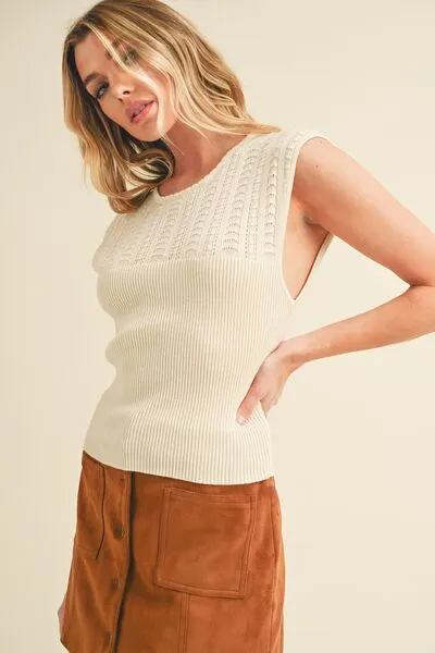 Hazel Blues® |  Aemi   Co Openwork Round Neck Cap Sleeve Knit Top