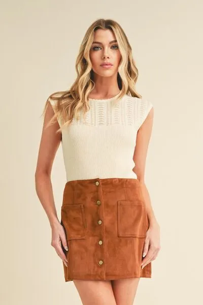 Hazel Blues® |  Aemi   Co Openwork Round Neck Cap Sleeve Knit Top