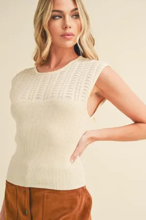 Hazel Blues® |  Aemi   Co Openwork Round Neck Cap Sleeve Knit Top