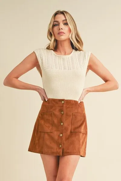 Hazel Blues® |  Aemi   Co Openwork Round Neck Cap Sleeve Knit Top