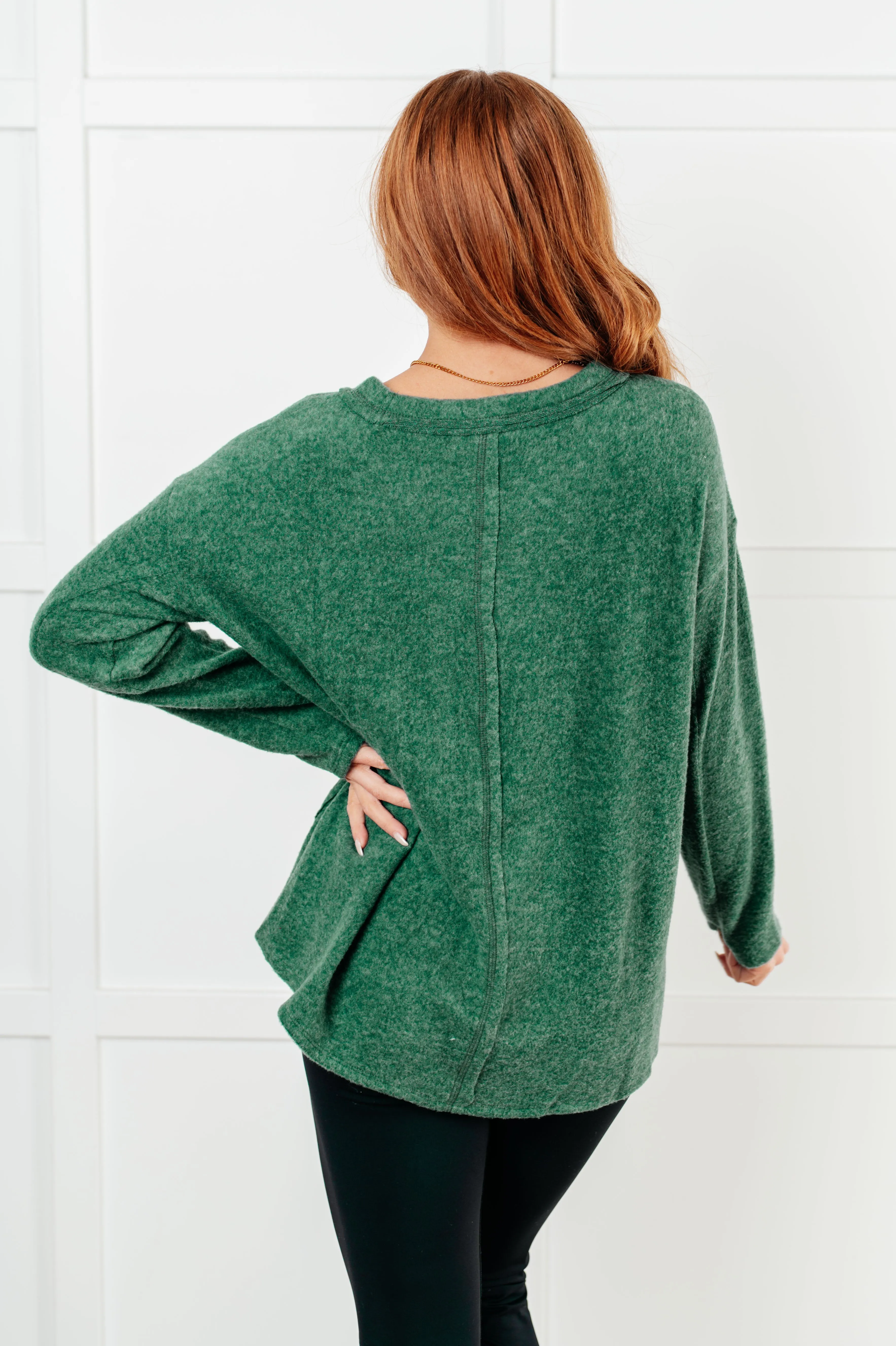 Hazel Blues® |  Simple Silhouette Brushed Hacci Sweater in Dark Green