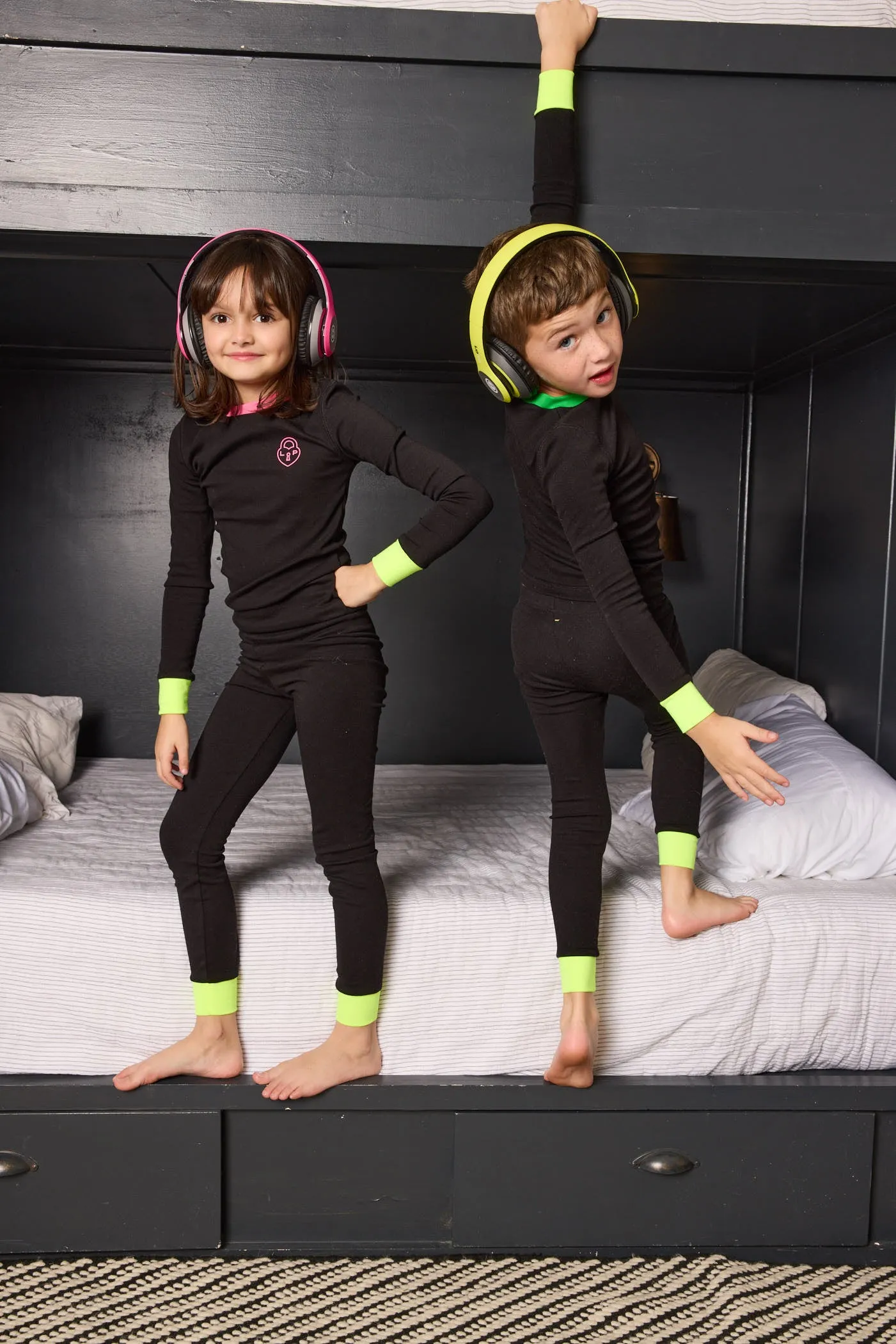 Heart lock neon black/green cuff pajamas by Little Parni