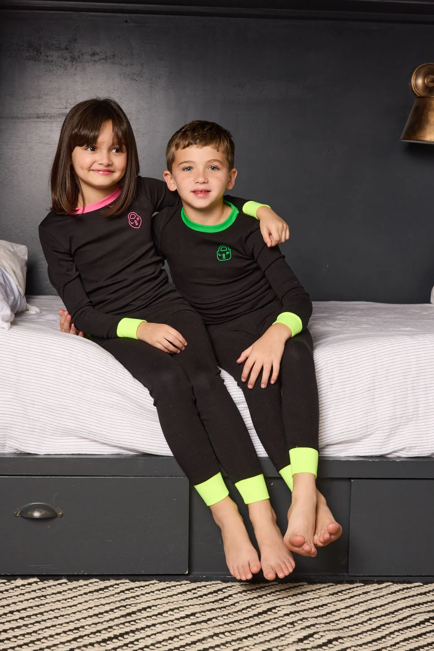 Heart lock neon black/green cuff pajamas by Little Parni