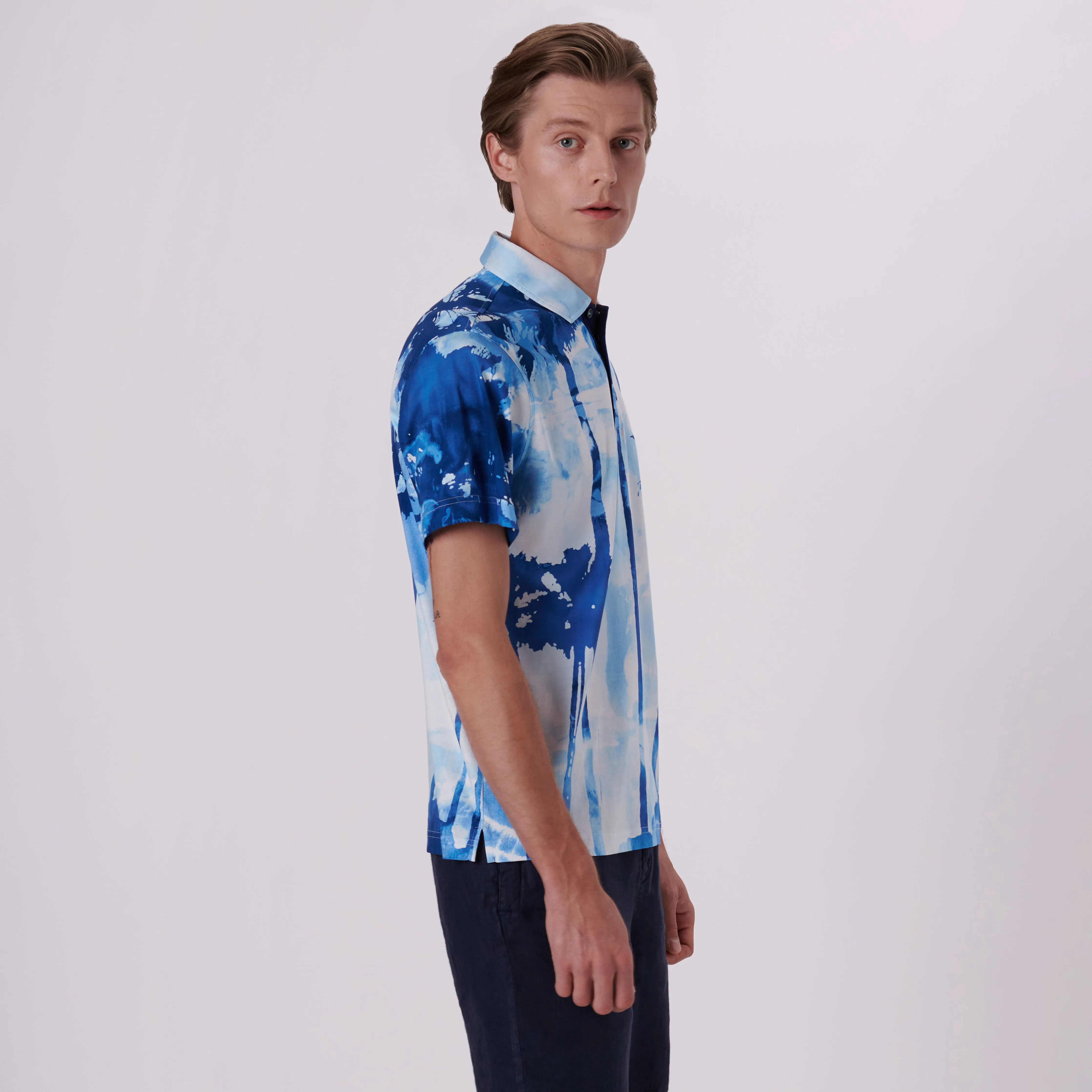 Hendrix Watercolor Tropics Print Polo Shirt