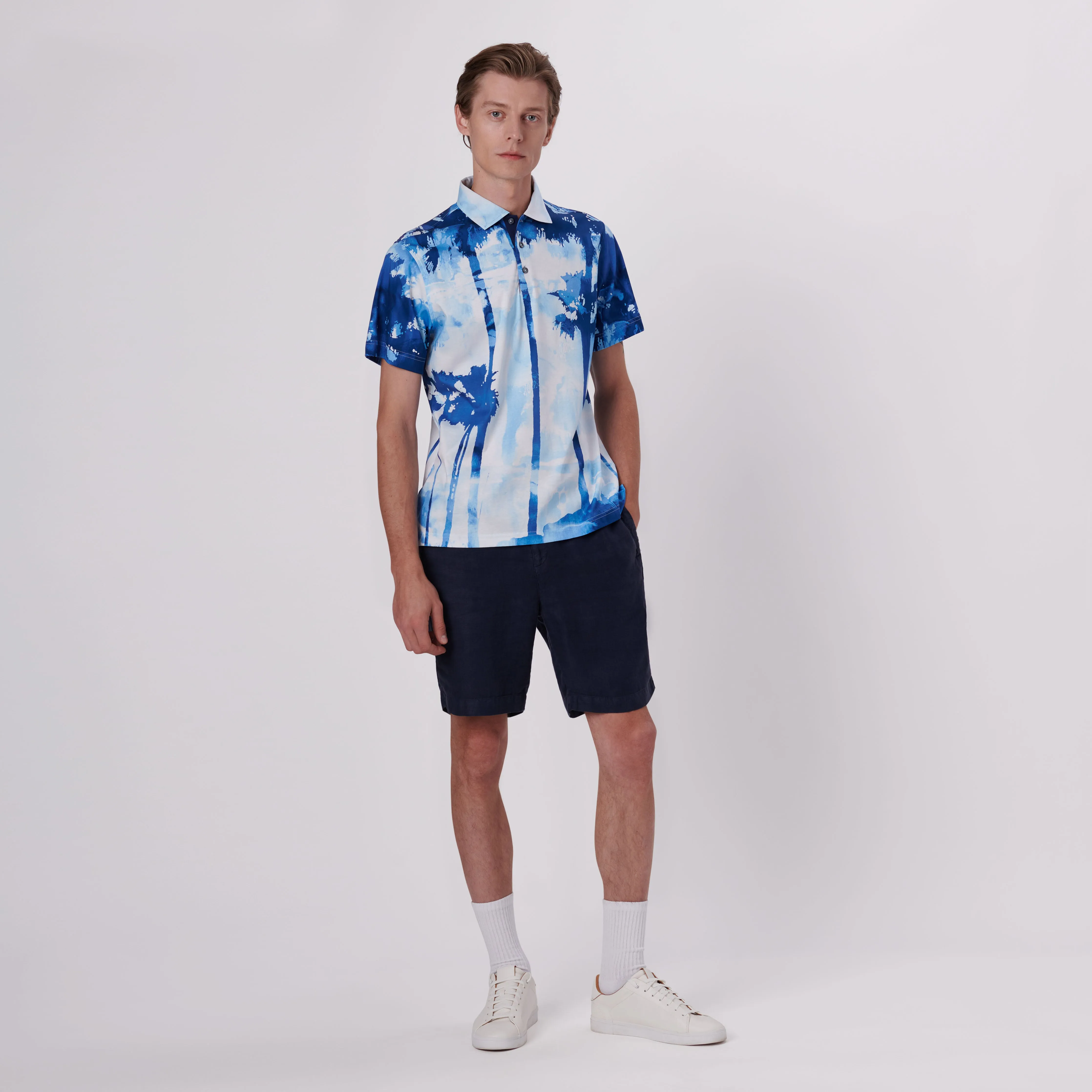 Hendrix Watercolor Tropics Print Polo Shirt