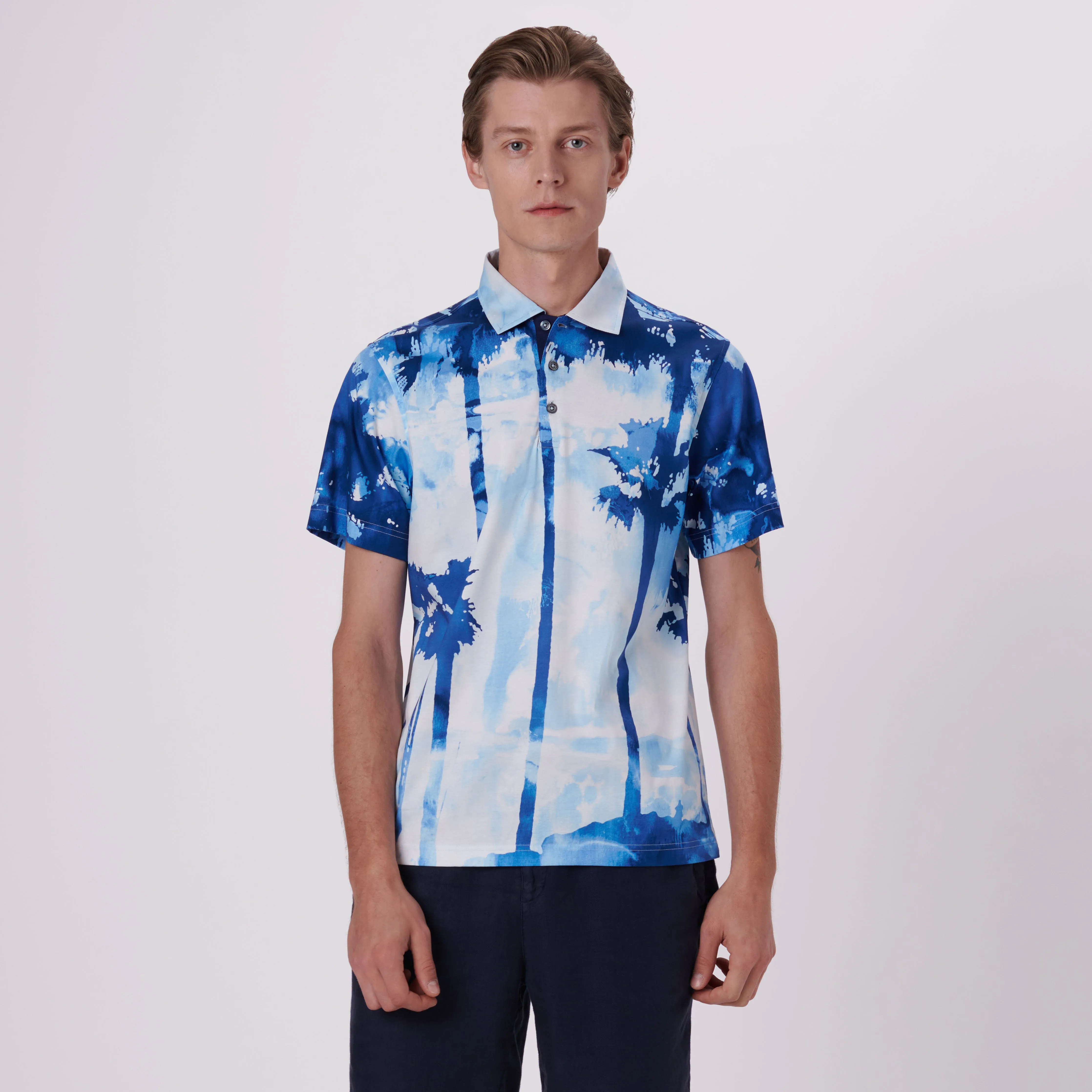 Hendrix Watercolor Tropics Print Polo Shirt
