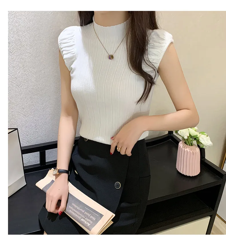 High Neck Sexy Sleeveless Slim Knitted Tops