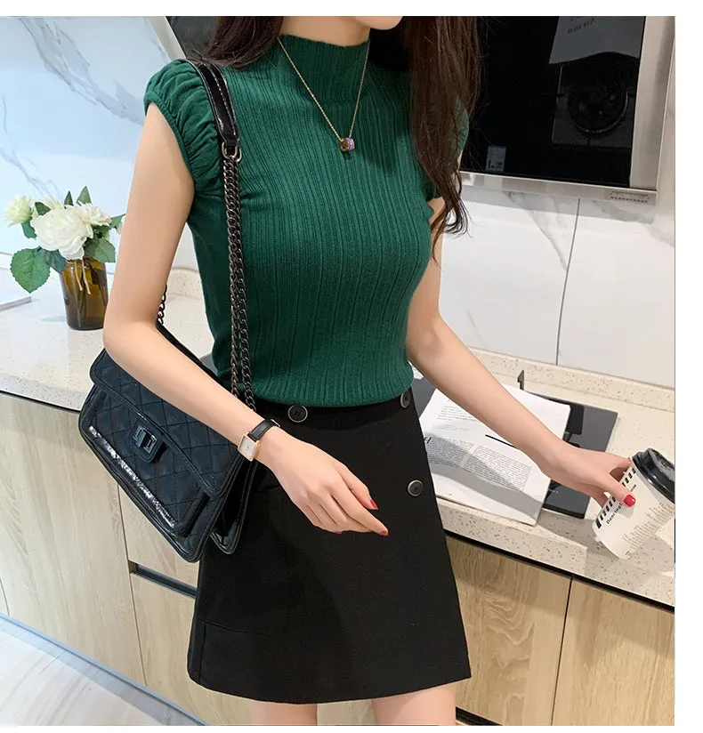 High Neck Sexy Sleeveless Slim Knitted Tops