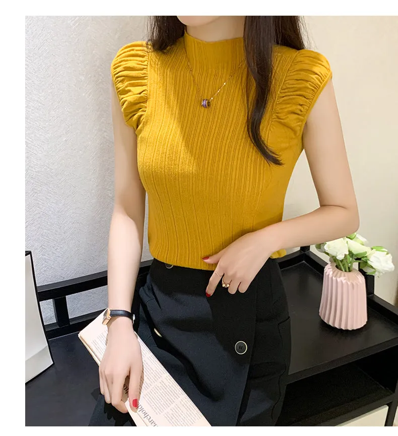 High Neck Sexy Sleeveless Slim Knitted Tops