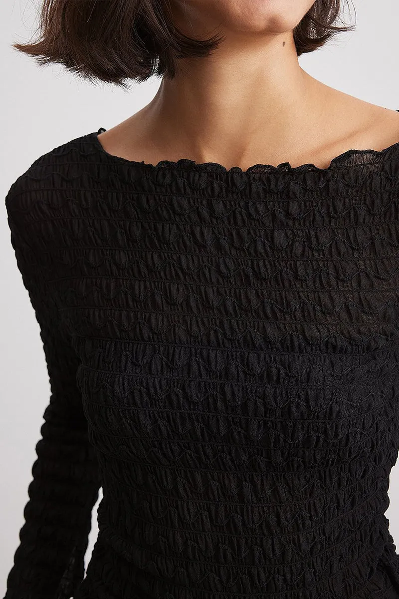 HTR1250 Chic Textured Long Sleeve Top