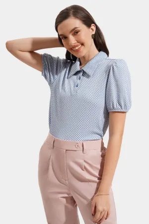 Jacquard Collared Puff Sleeve Tee