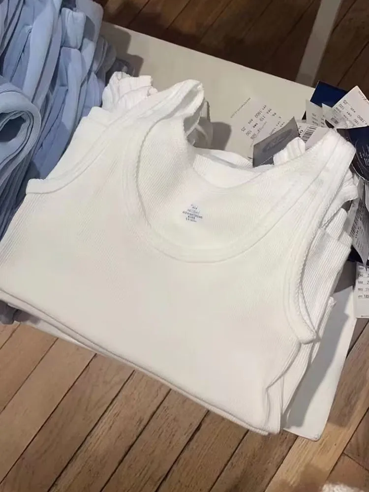 JazzHer Casual Women Cotton White Slim Tank Tops 2025 Summer Ribbed Cotton Sleeveless Slim Crop Top Female Casual Vintage Solid Vests