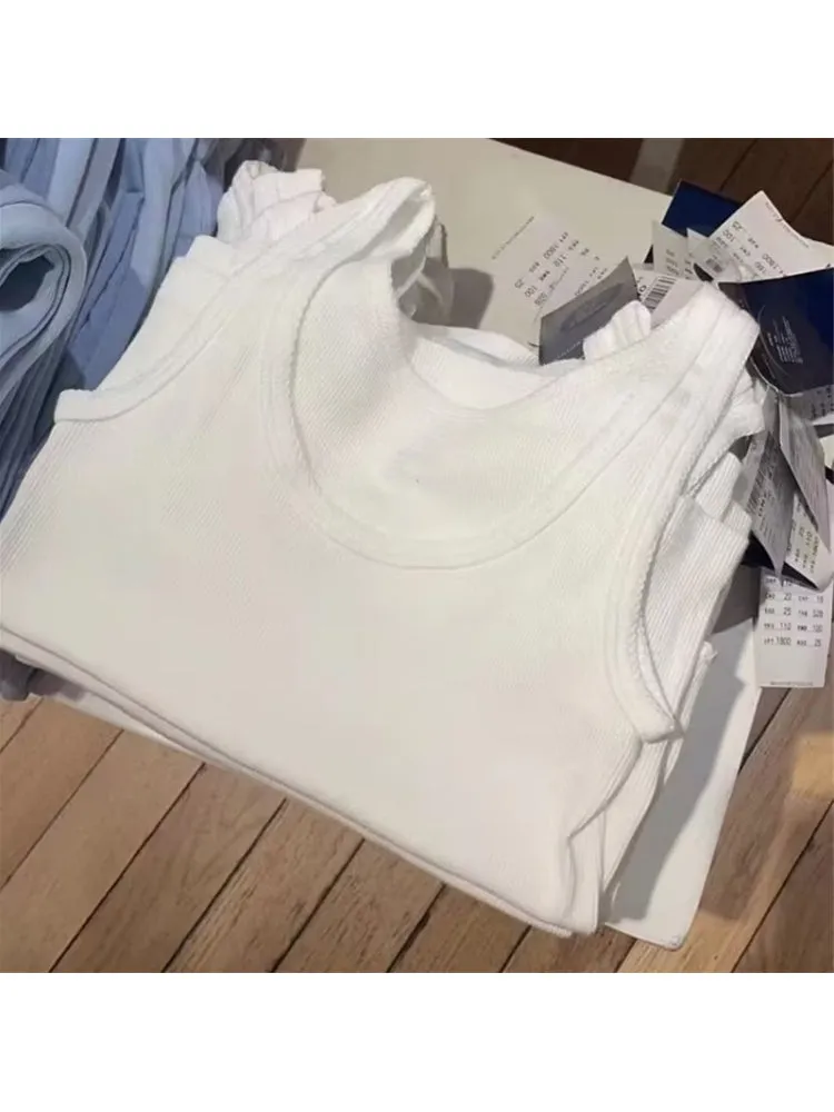 JazzHer Casual Women Cotton White Slim Tank Tops 2025 Summer Ribbed Cotton Sleeveless Slim Crop Top Female Casual Vintage Solid Vests