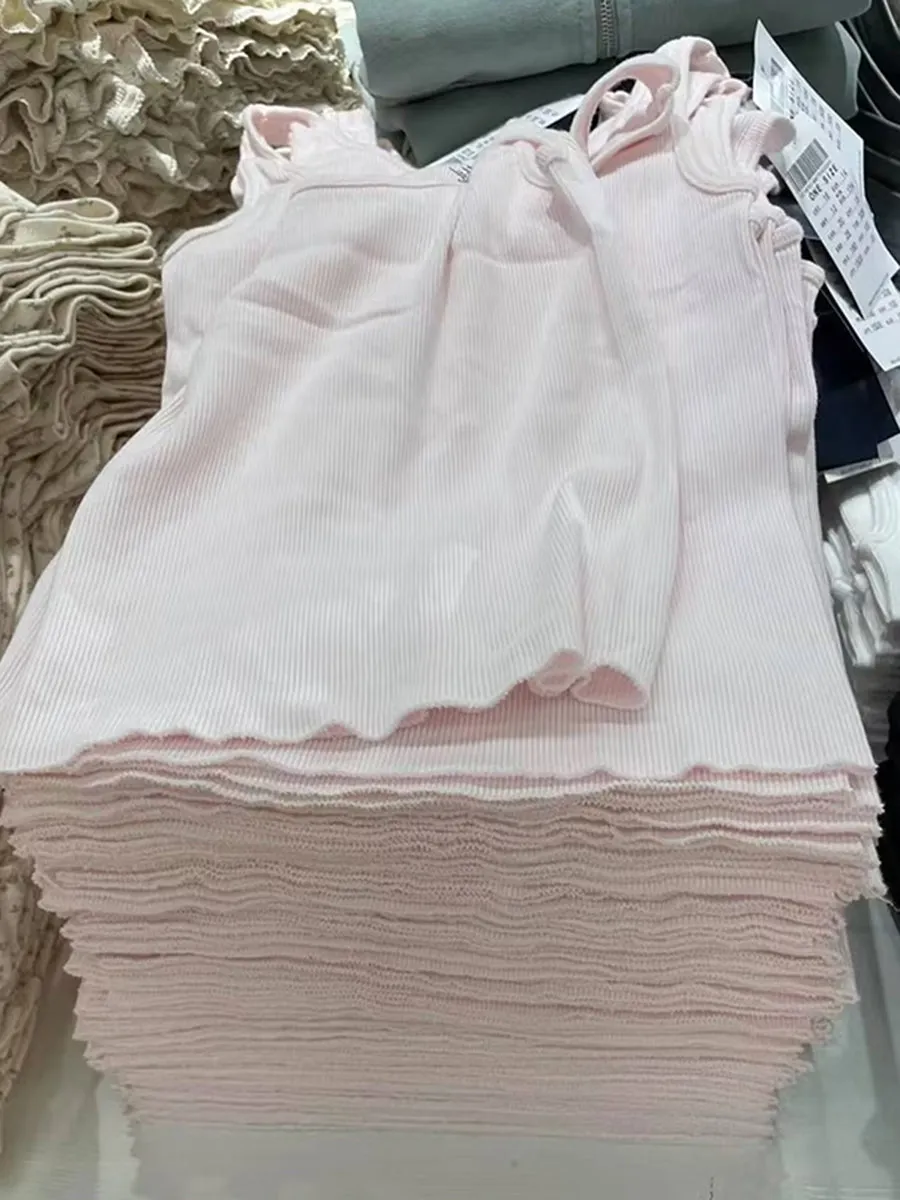 JazzHer Vintage Pink U Neck Tank Tops 2025 Summer Retro Casual Sweet Sleeveless Solid Vests Female Simple Ribbed Cotton Crop Top