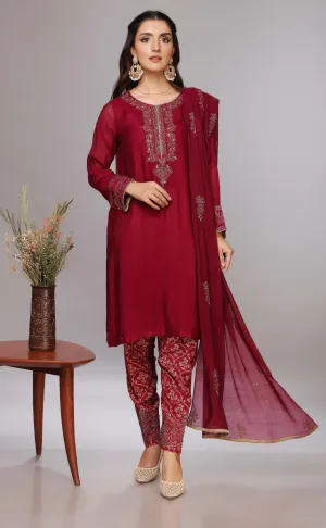 Kameez Trouser Dupatta Pakistani Party Dress in Net