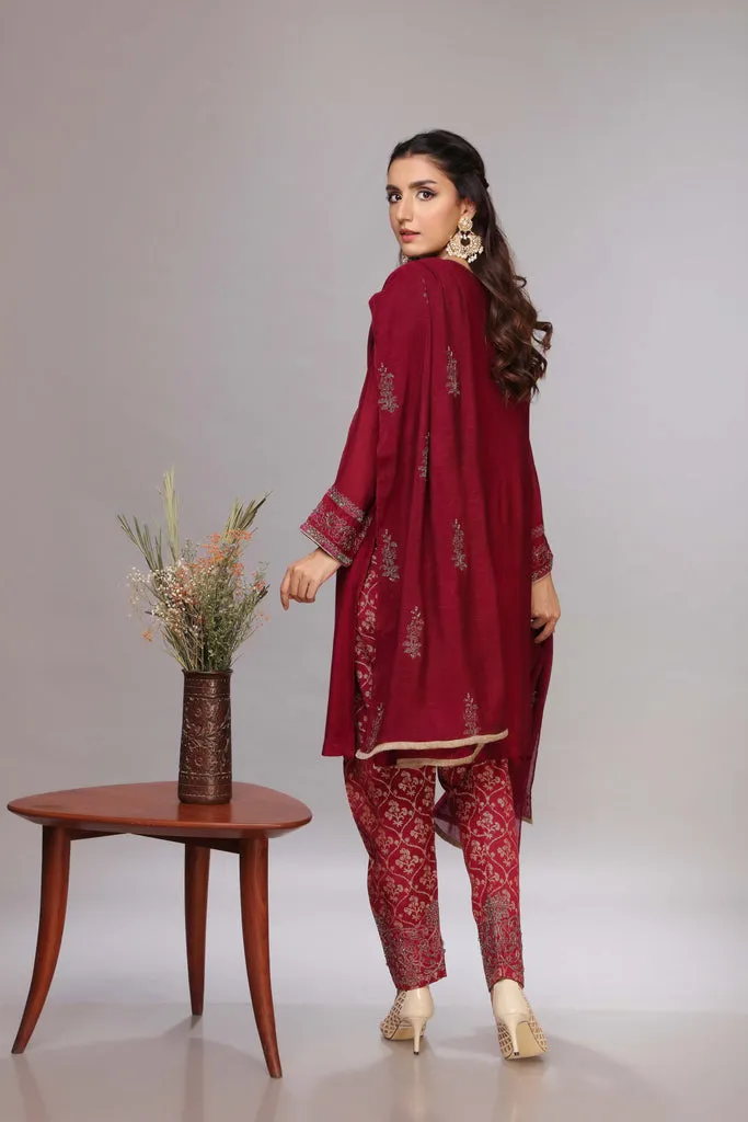 Kameez Trouser Dupatta Pakistani Party Dress in Net