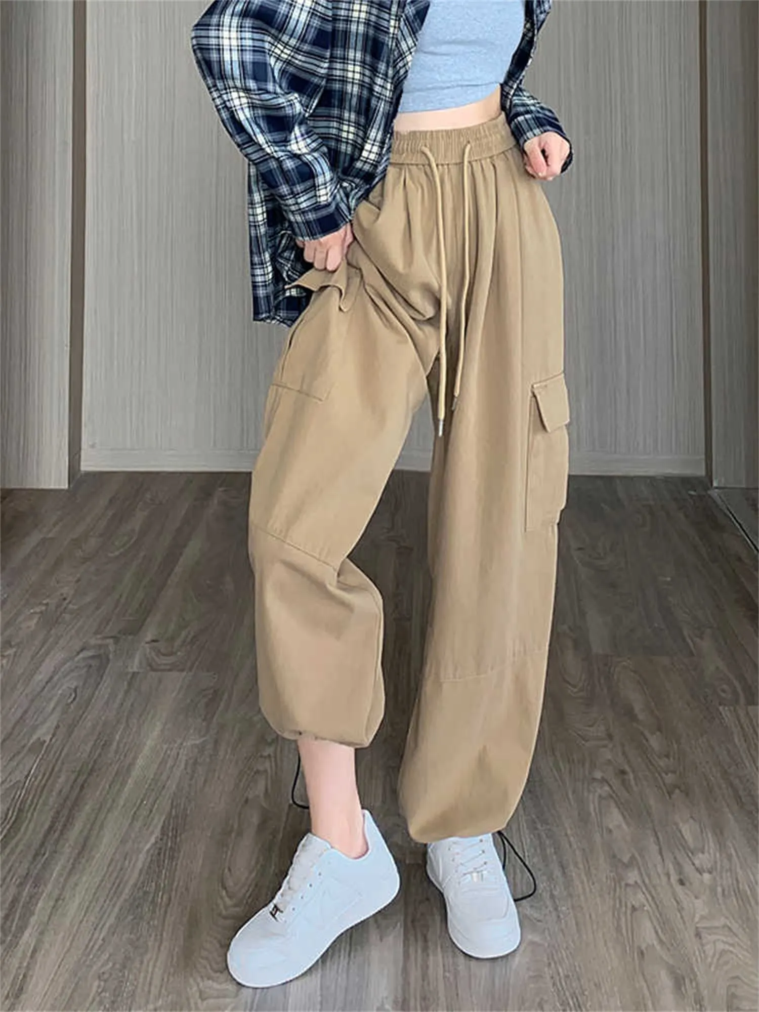 Khaki Elasticated Cargo Pocket Trousers