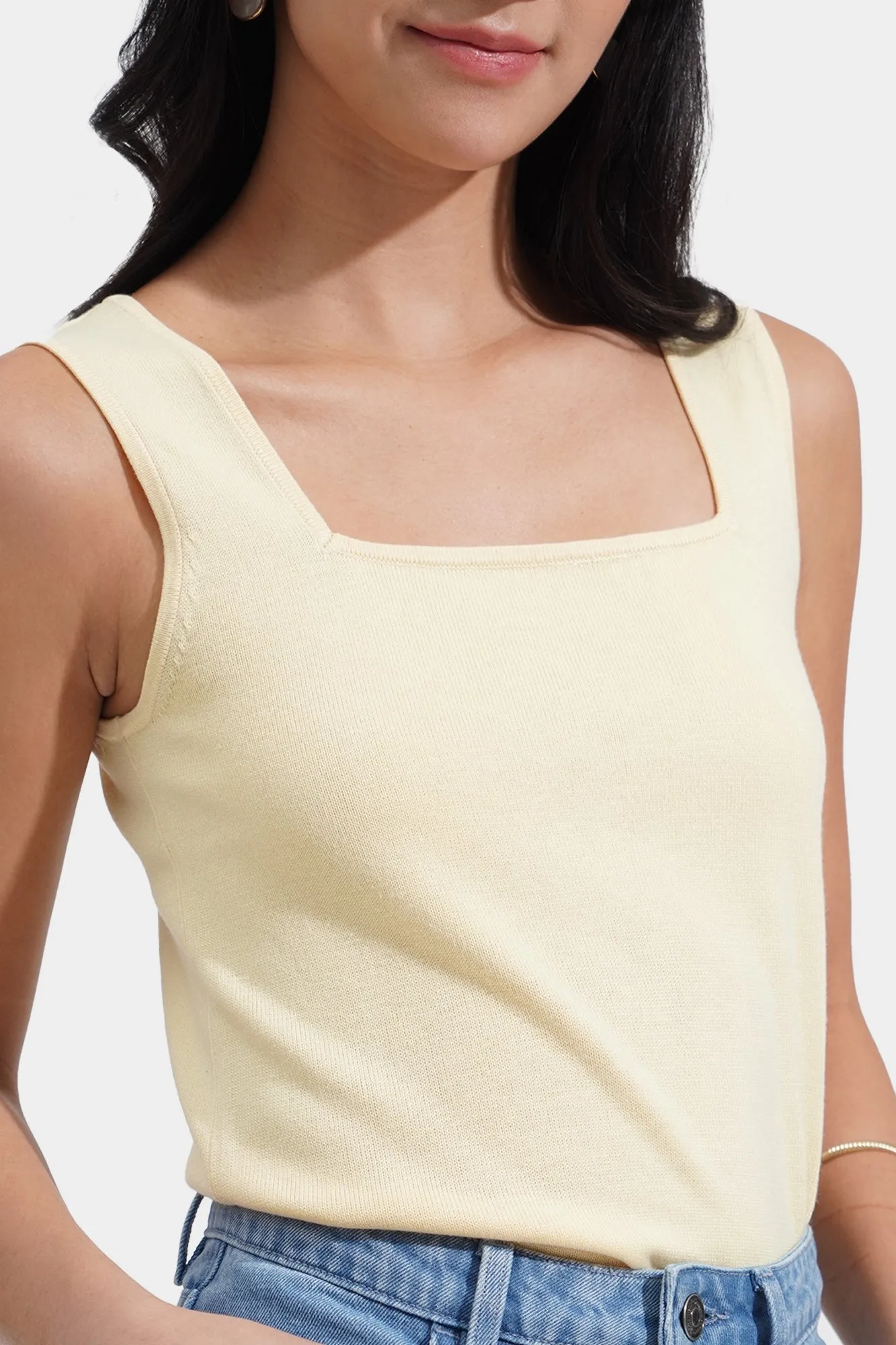 Knitted Square Neck Tank Top
