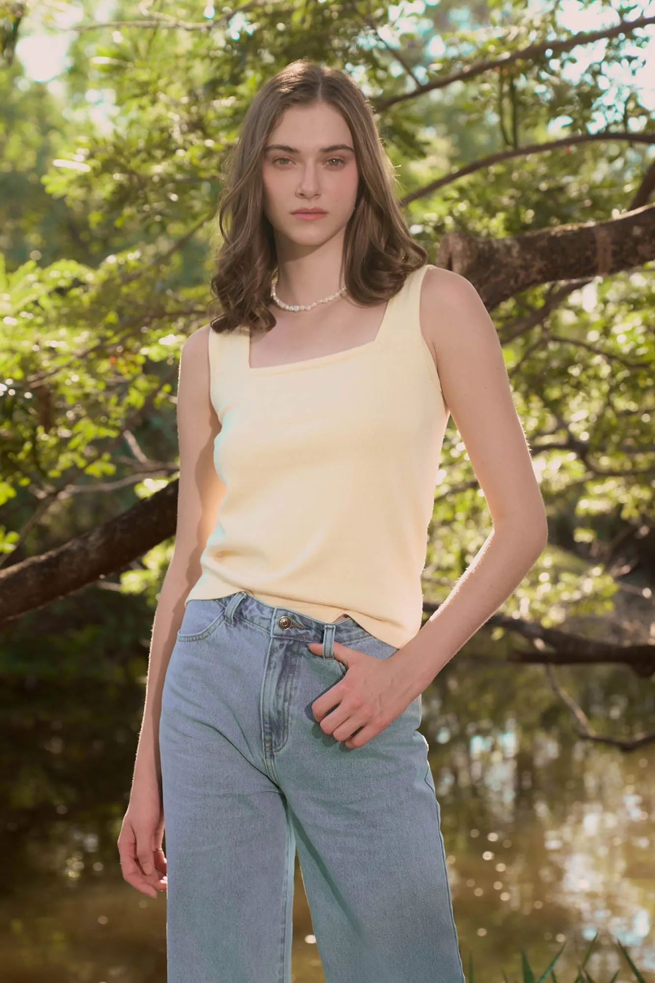 Knitted Square Neck Tank Top