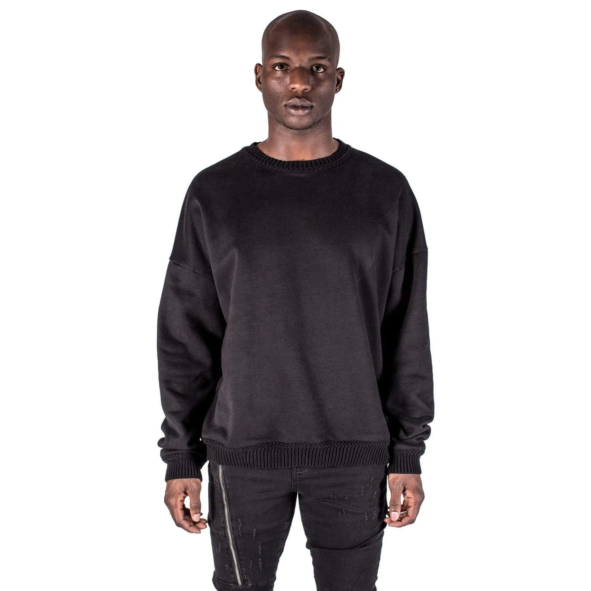 Kollar Contrast Rib Crewneck Black Men CTRCN-BLK