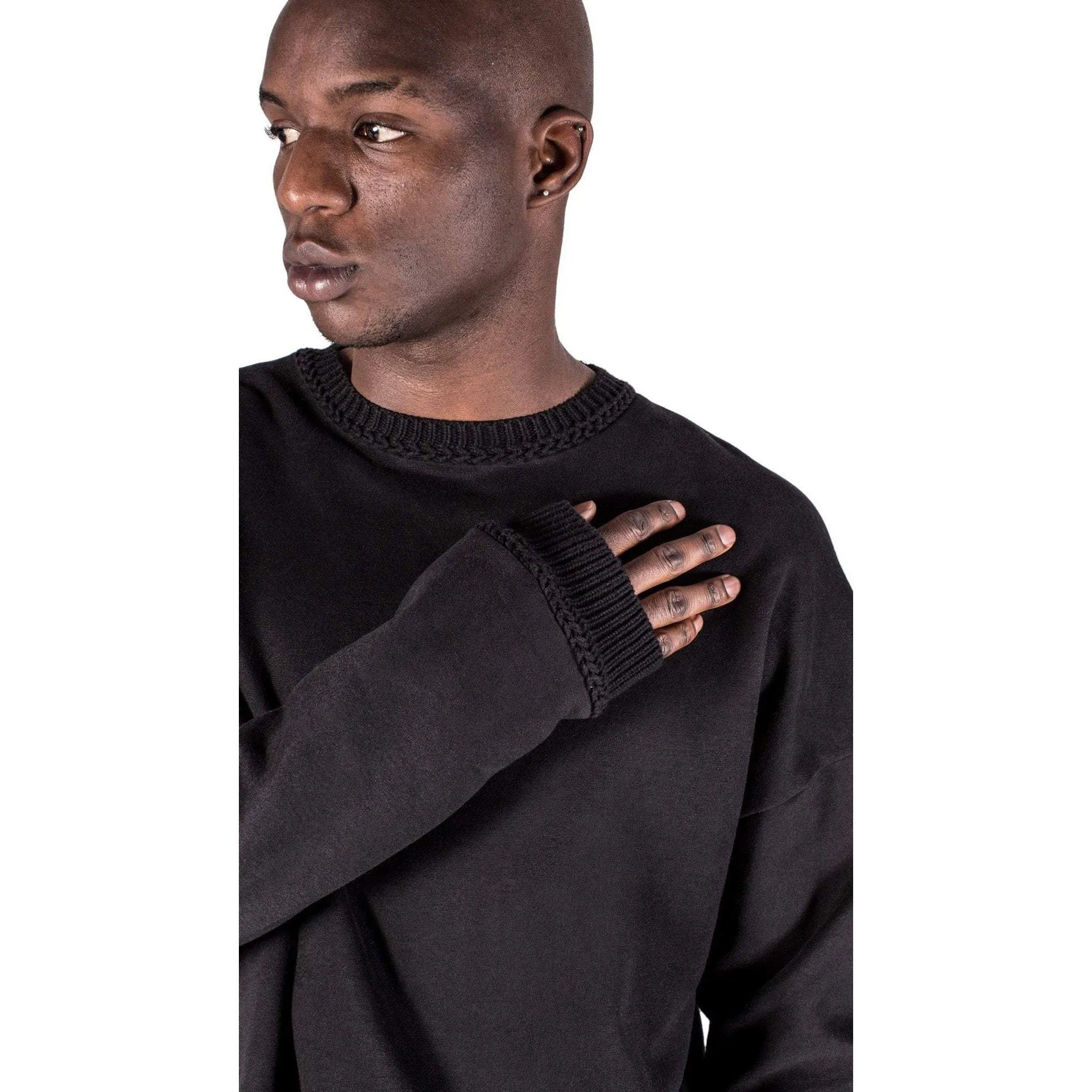 Kollar Contrast Rib Crewneck Black Men CTRCN-BLK