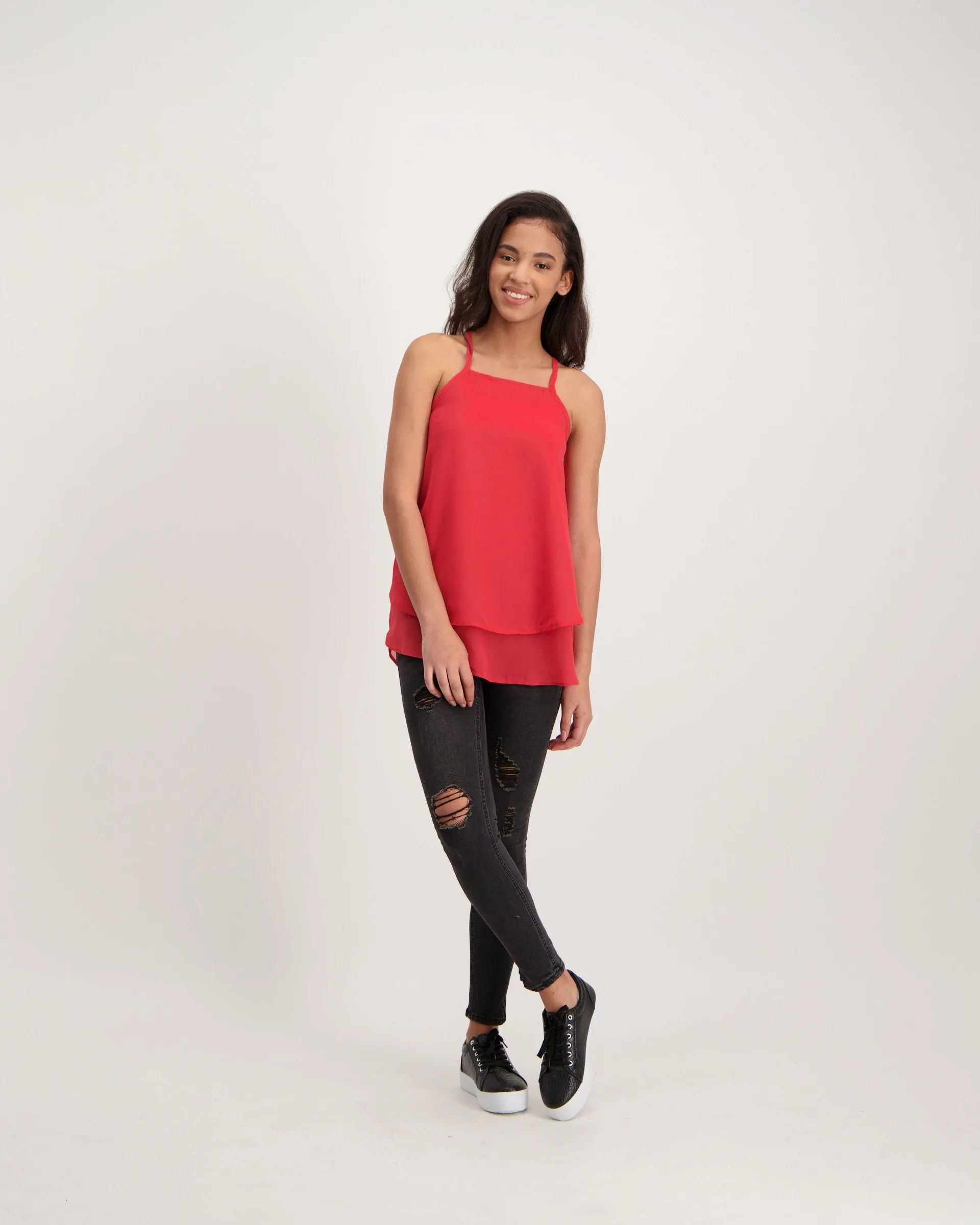 Ladies Doubel Layer Cami - Red