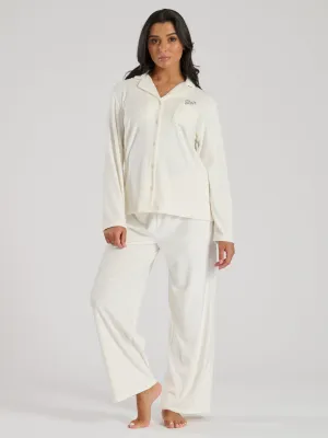 Ladies personalised velour long personalised pyjama set Cream
