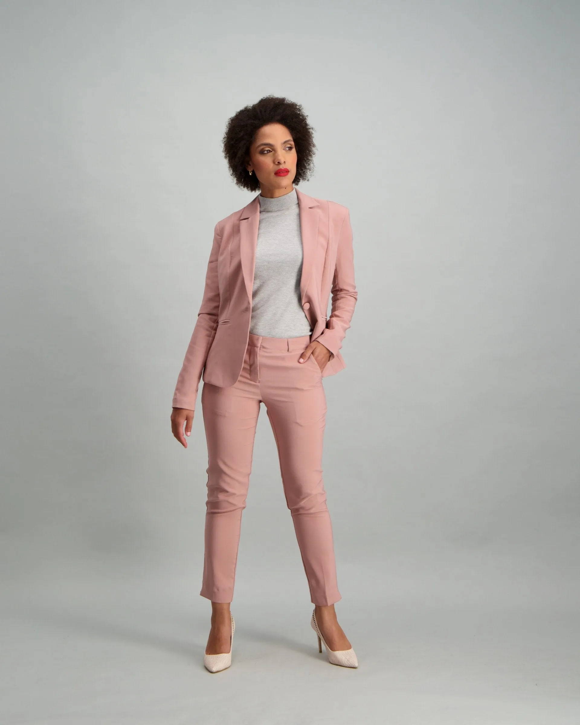 Ladies Slit Hem Suit Ankle Grazer - Pink