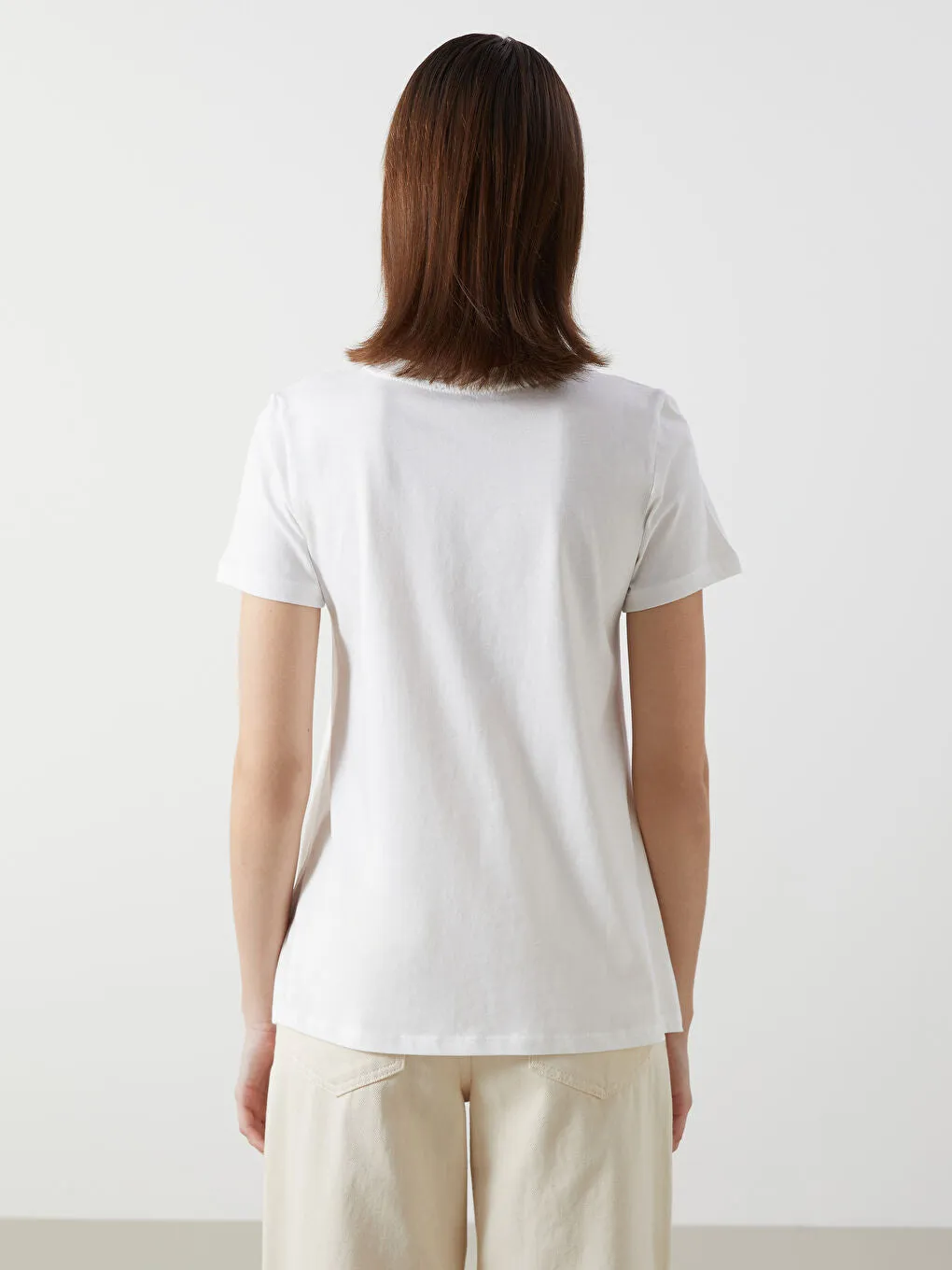 LCW Comfort Ecru Crew Neck Leopard Patterned Women T-Shirt