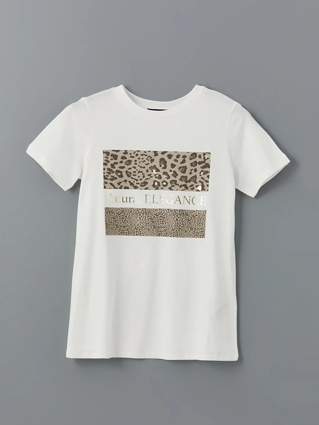 LCW Comfort Ecru Crew Neck Leopard Patterned Women T-Shirt
