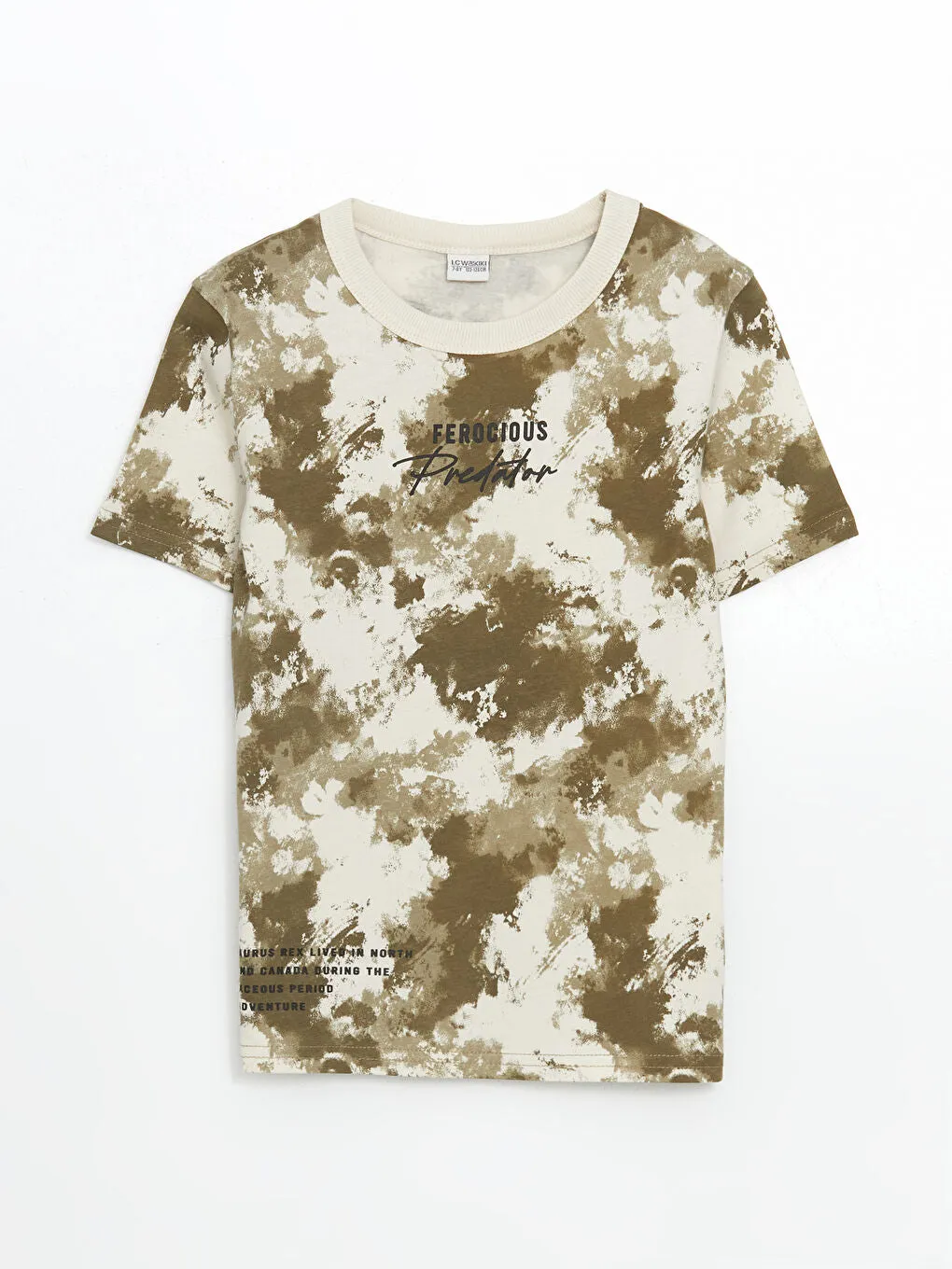 LCW Kids Khaki Crew Neck Batik Patterned Boys T-Shirt