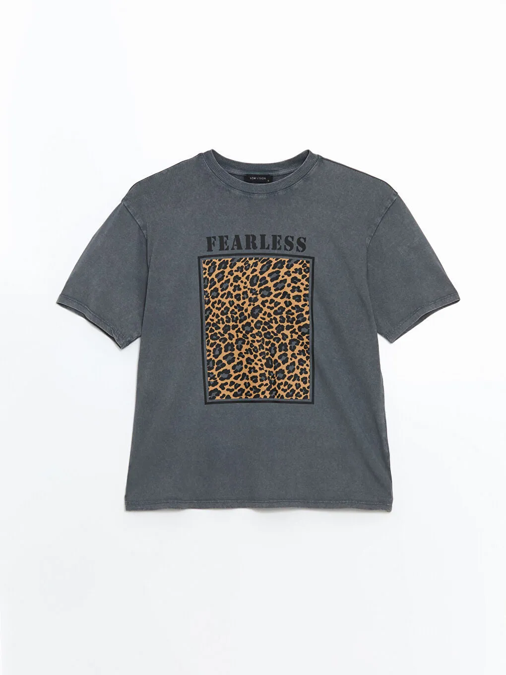 LCW Vision Anthracite Crew Neck Leopard Patterned Women T-Shirt
