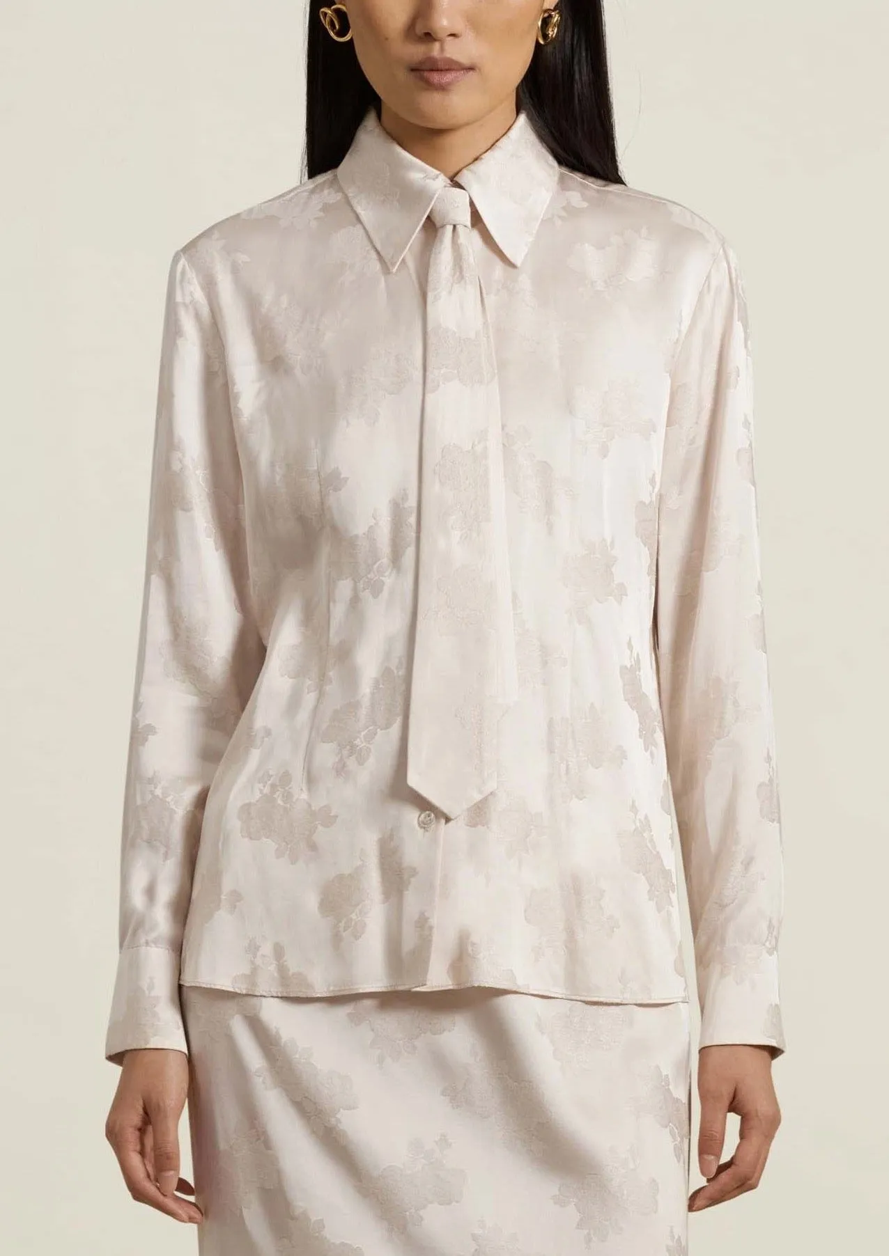 Lea Slim Blouse with Tie, Cream