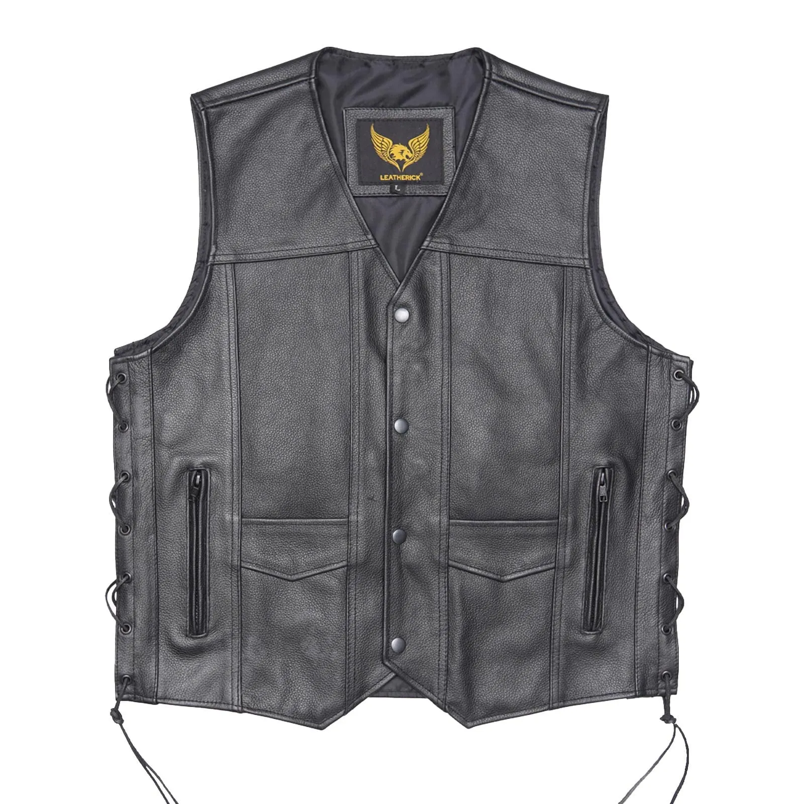 Leather Side Laces Black Motorcycle Vest