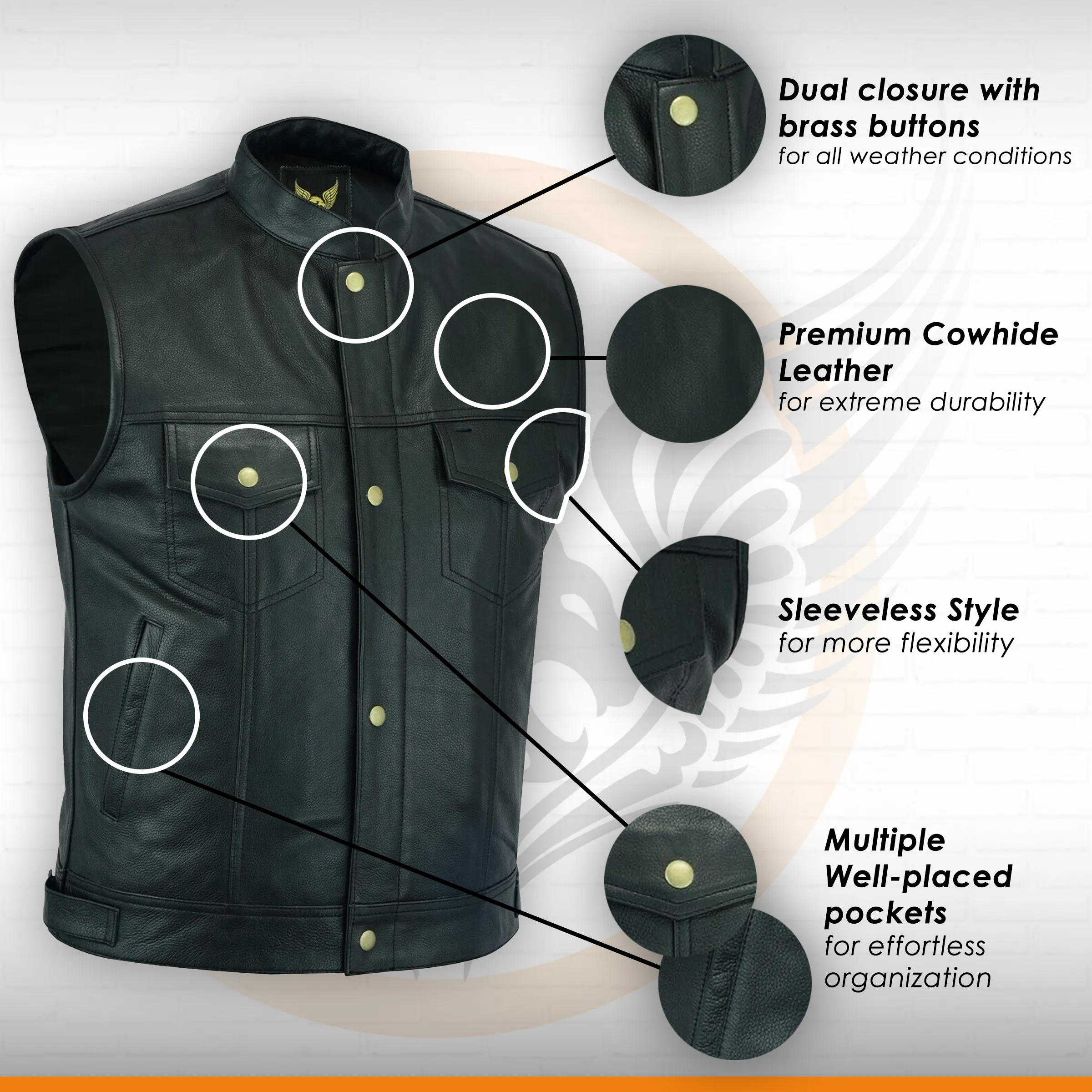 Leatherick Anarchy Club Open Button Leather Vest