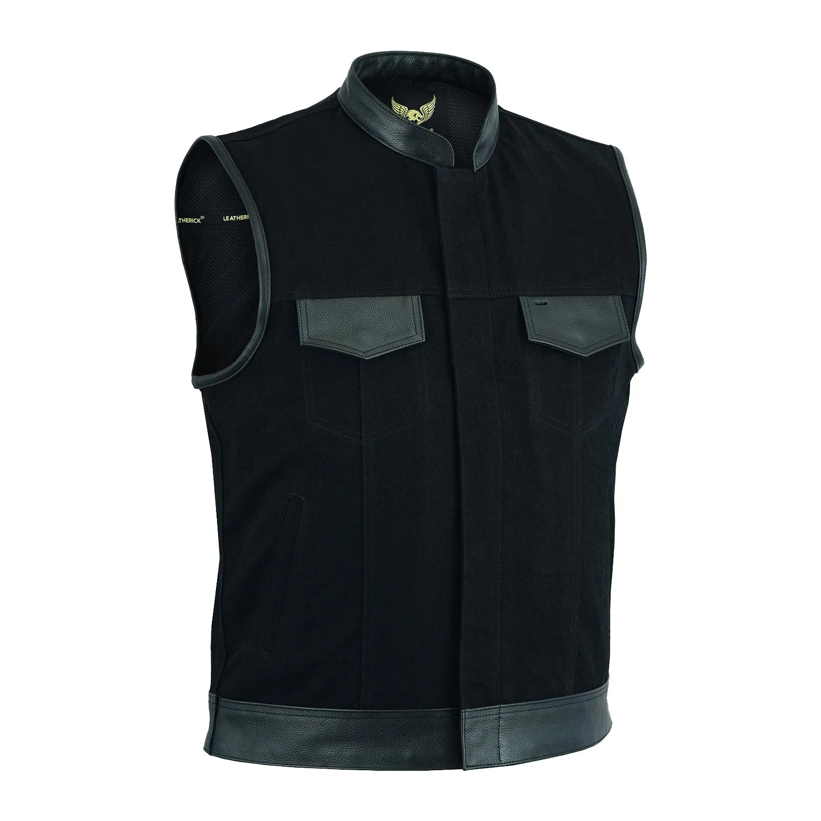 Leatherick Anarchy Club Trim Denim Leather Vests
