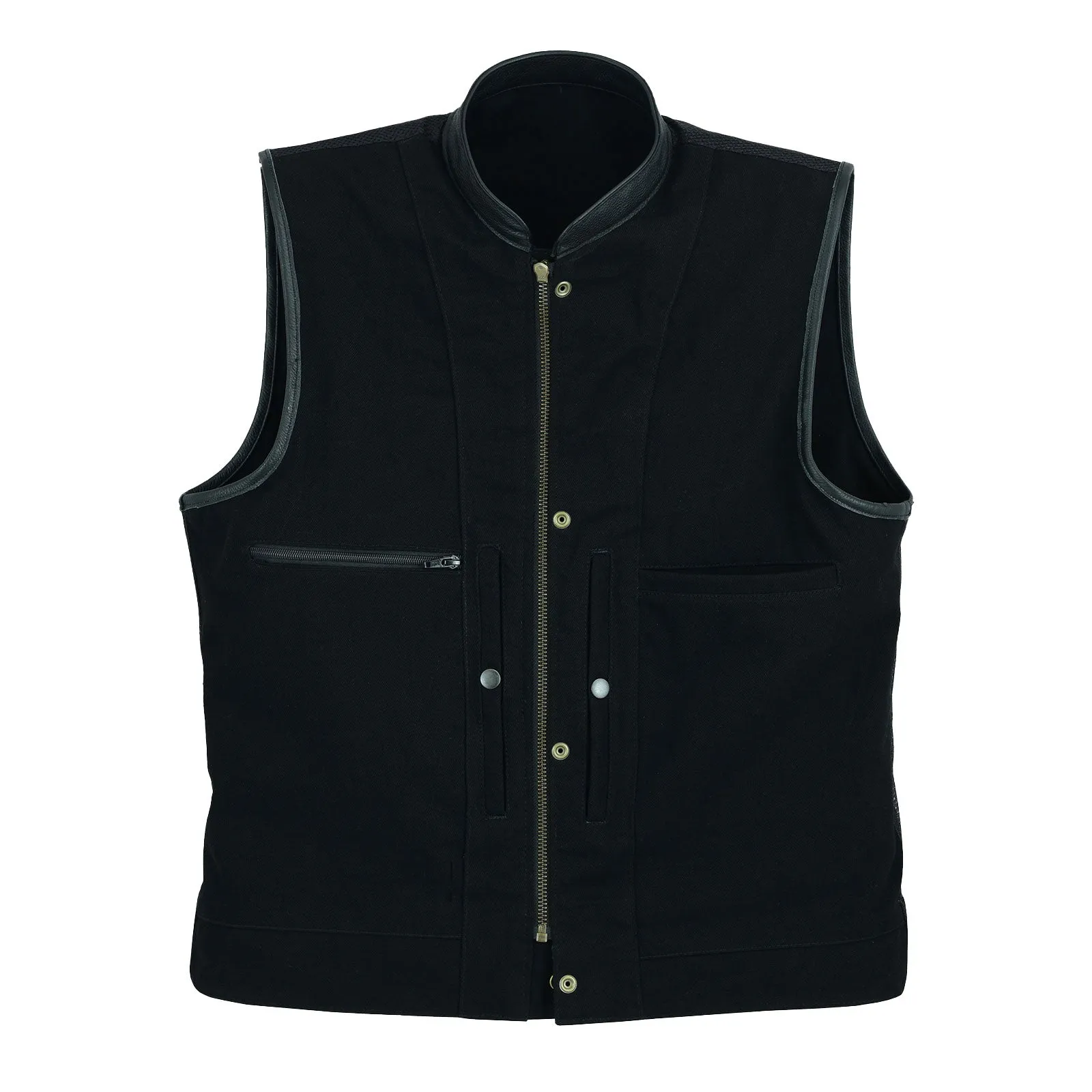 Leatherick Anarchy Club Trim Denim Leather Vests