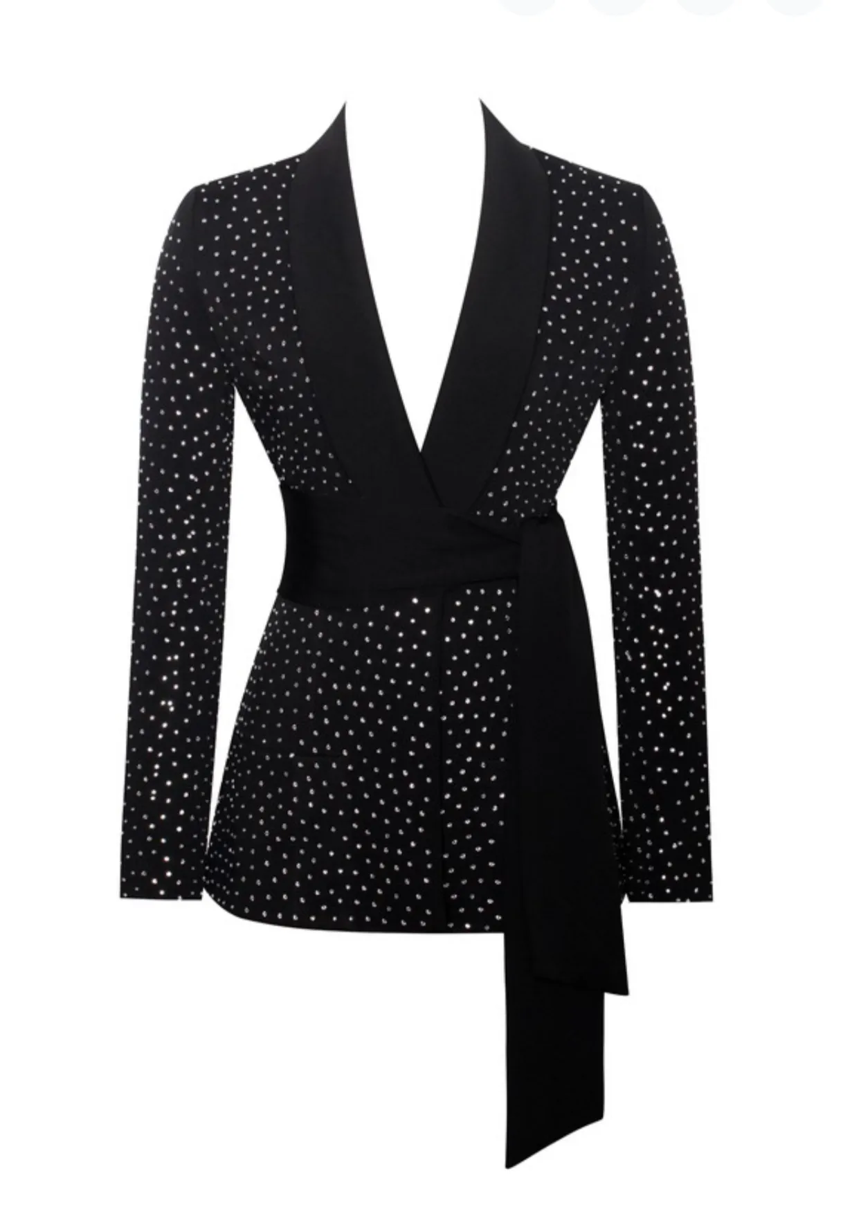 “LEDYS” CRYSTAL EMBELLISHED BLACK BLAZER JACKET.